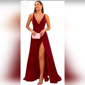 Bill Levikoff Stunning Deep V Neck Red Hot Dress